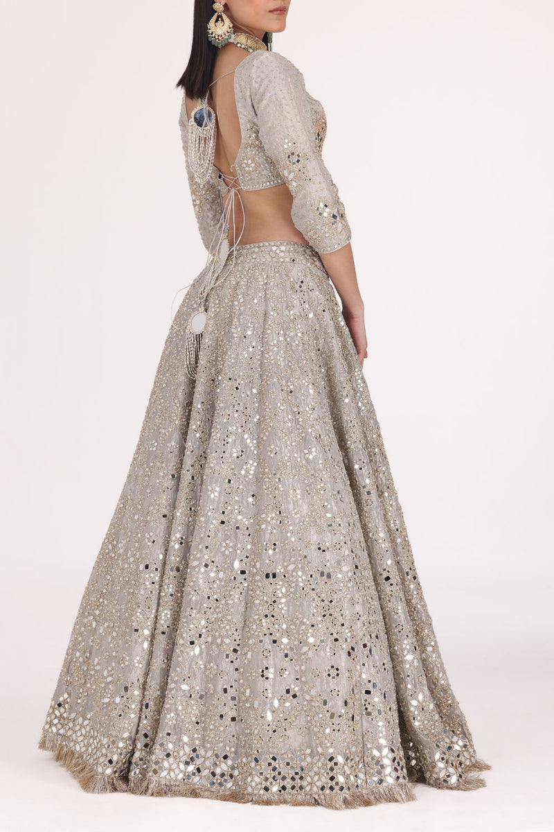 SILVER TISSUE EMBELLISHED LEHENGA SET