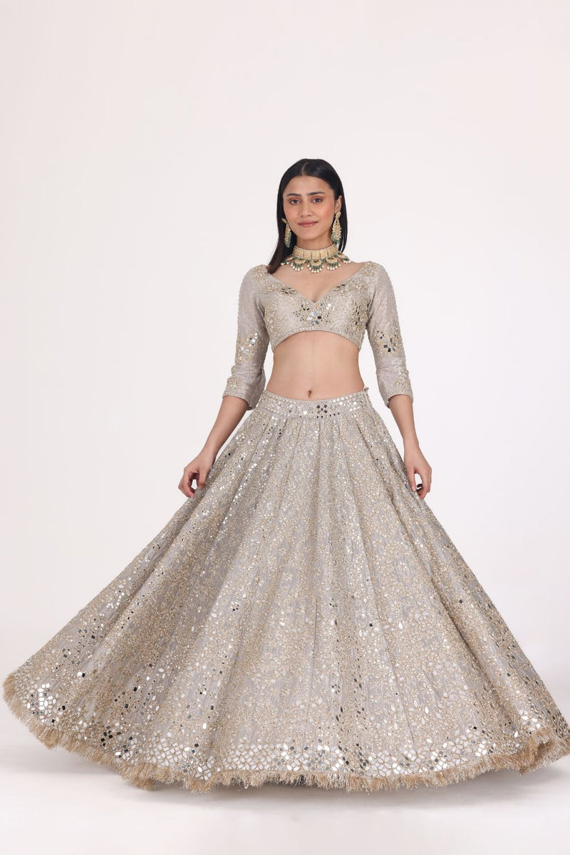 SILVER TISSUE EMBELLISHED LEHENGA SET