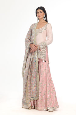 PINK KURTA & SHARARA SET WITH HEAVY PRINTED MIRROR WORK DUPATTA