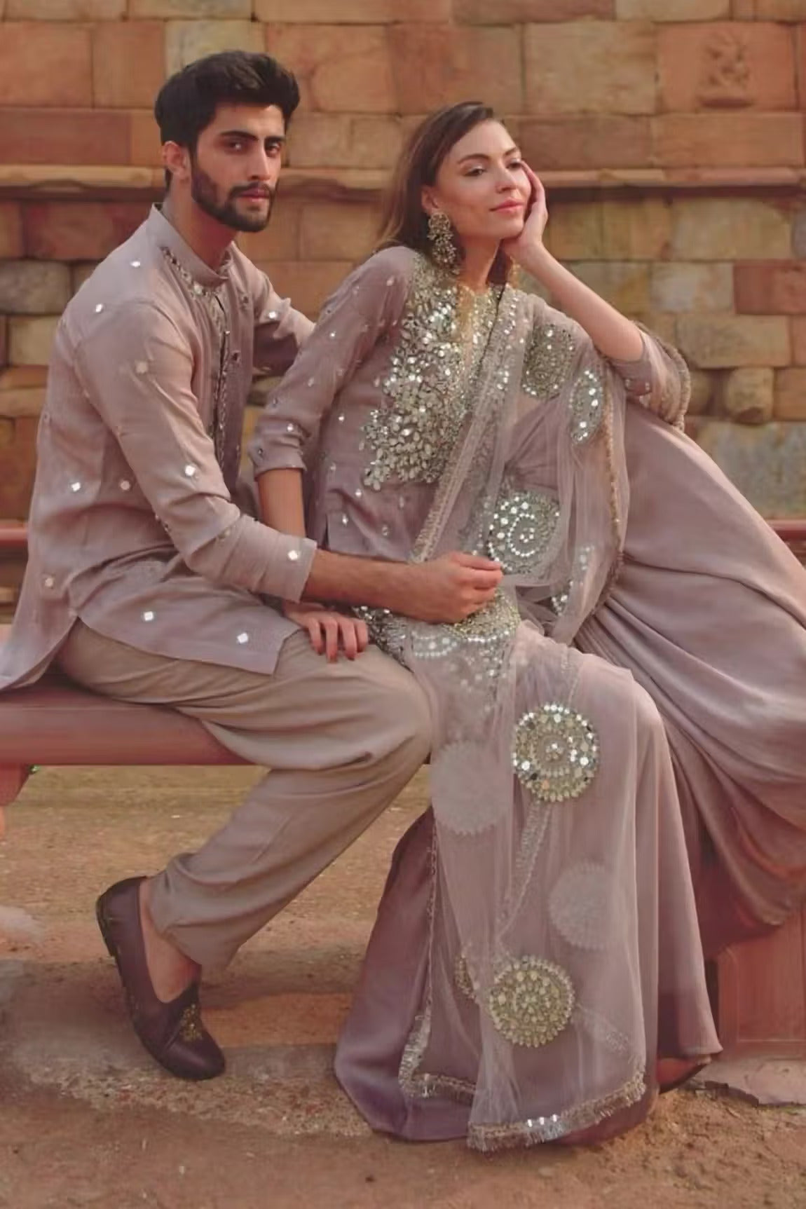 Lilac Color Sequins Work Sharara Set - Rent main image 1