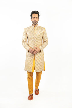 Yellow embellished sherwani set