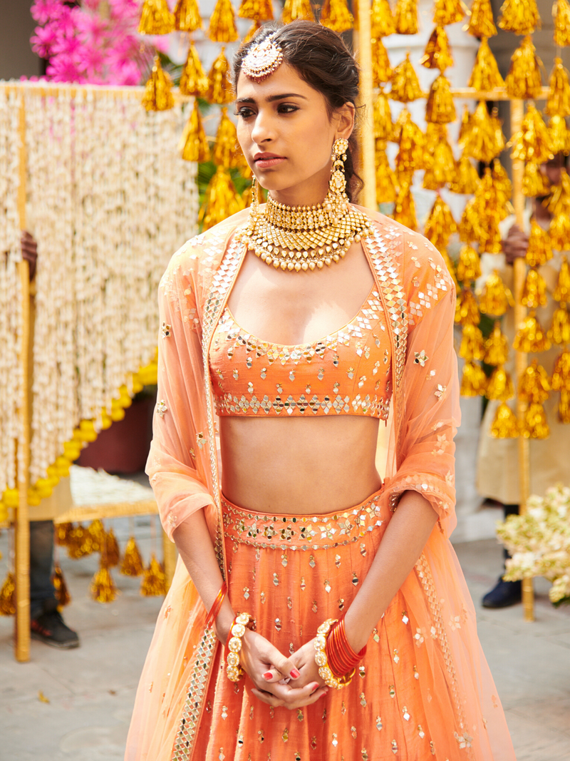 Bollywood Orange Color Embroidery Mirror Work Lehenga Choli For Girls –  TheDesignerSaree