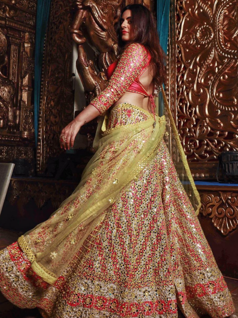 Shereen Sikkha Bharwani In Multicoloured Mirror Work Lehenga Set