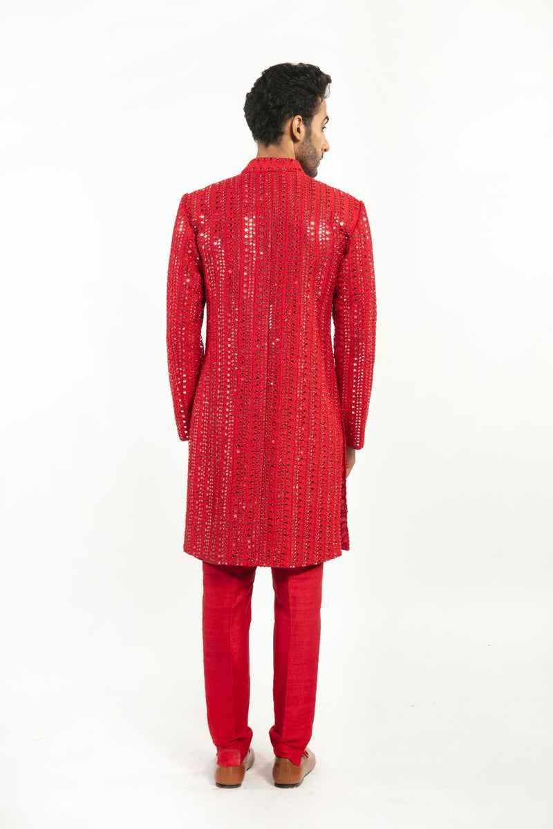 Red embellished kurta