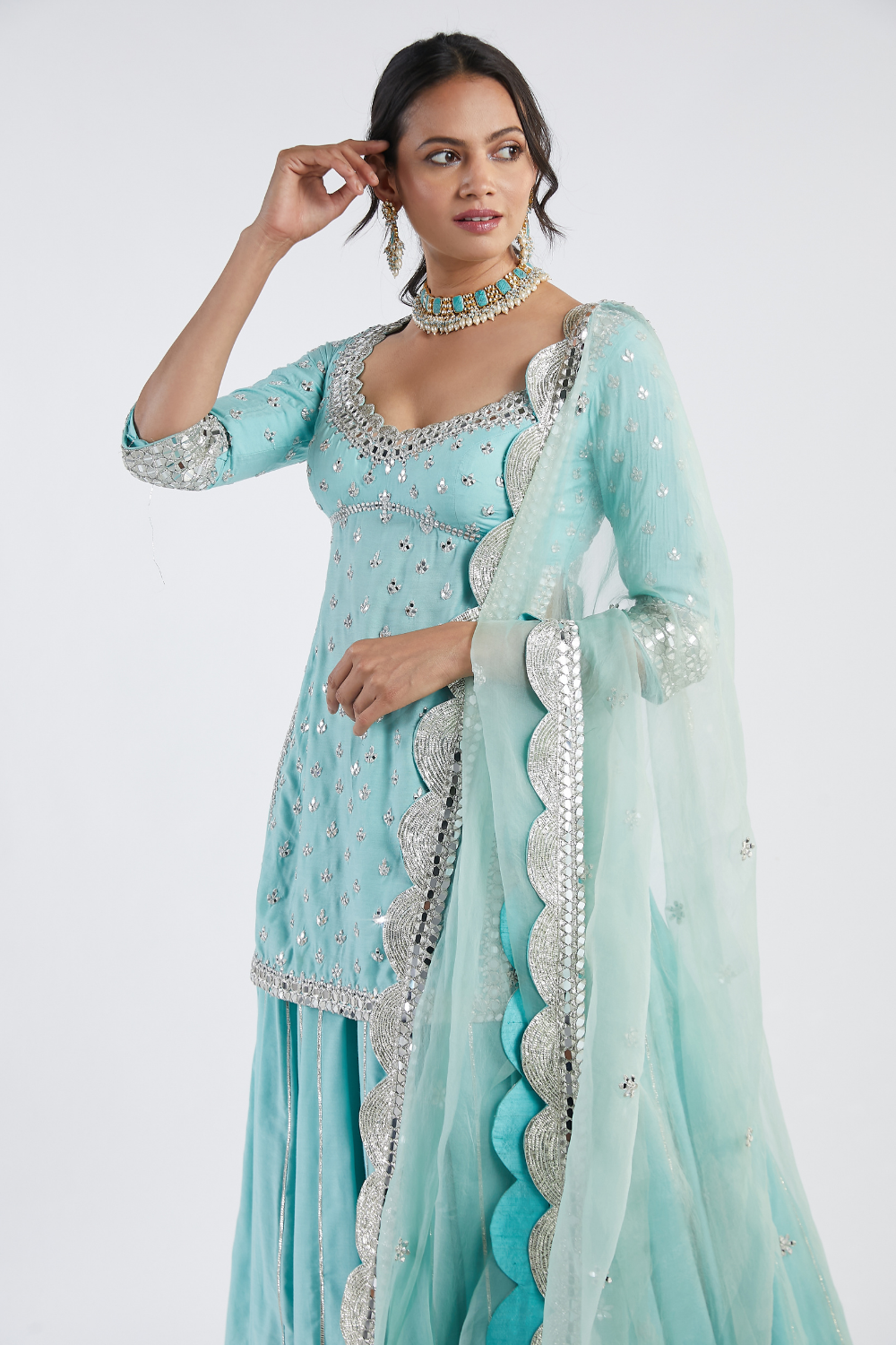 Blue Festive kurta, Skirt & Dupatta Set
