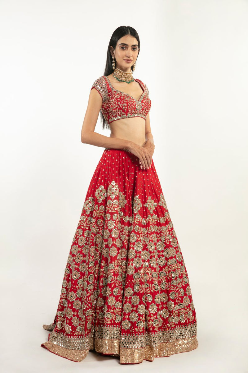 Begum Red Embellished Lehenga Set