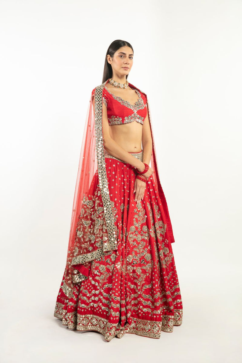 Begum Red Embellished Lehenga Set