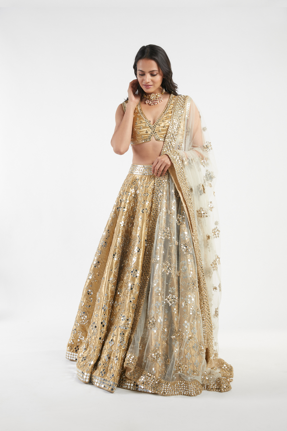 EMBELLISHED GOLDEN LEHENGA SET