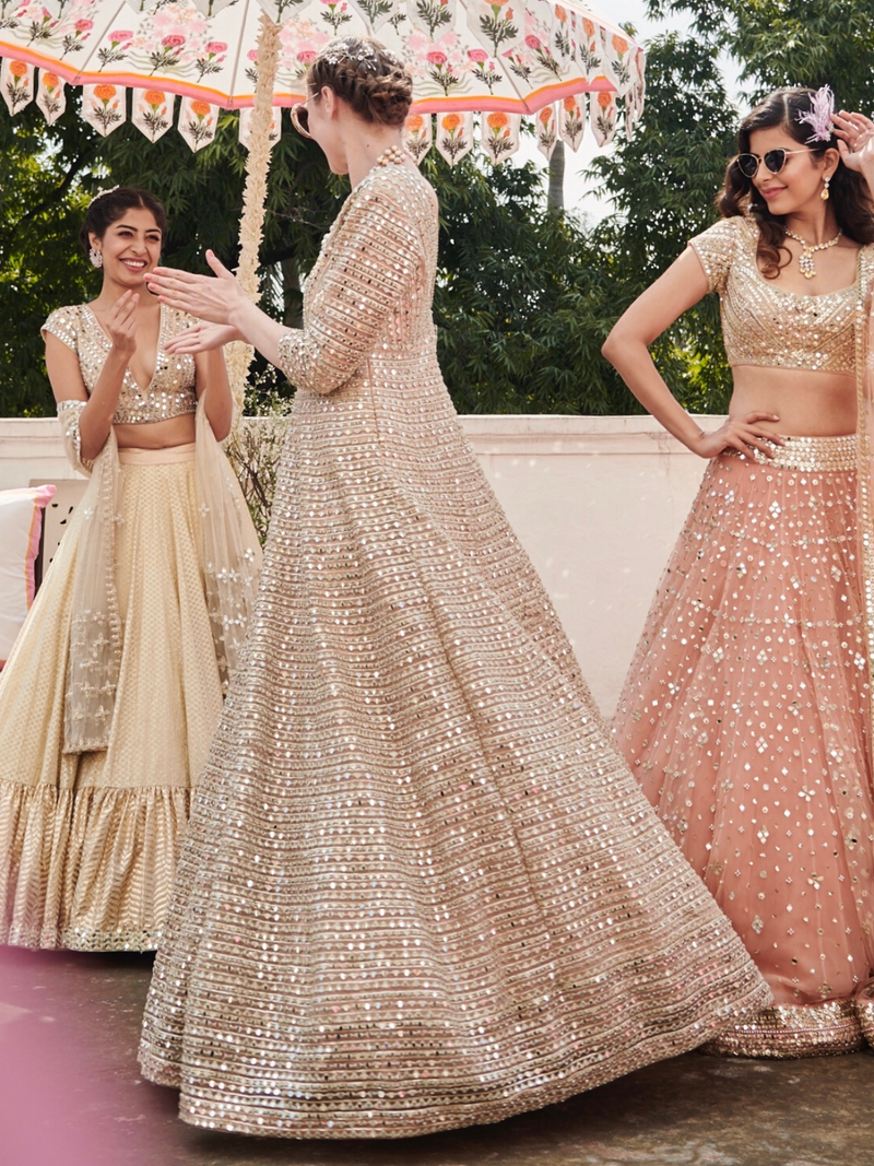 Elegant Lemonde Pink Colored Pakistani Bridal Dress In Premium Organza –  Aminas Collection