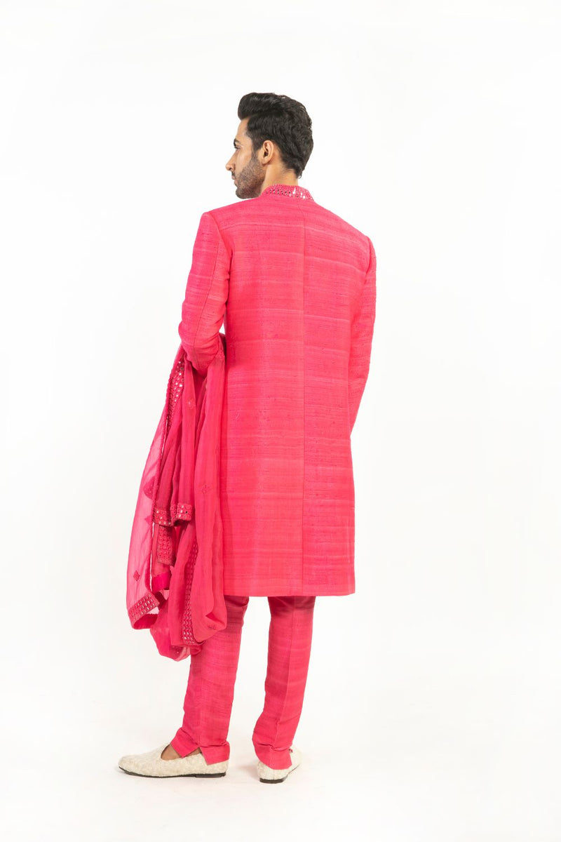 Fuscia pink embellished sherwani set