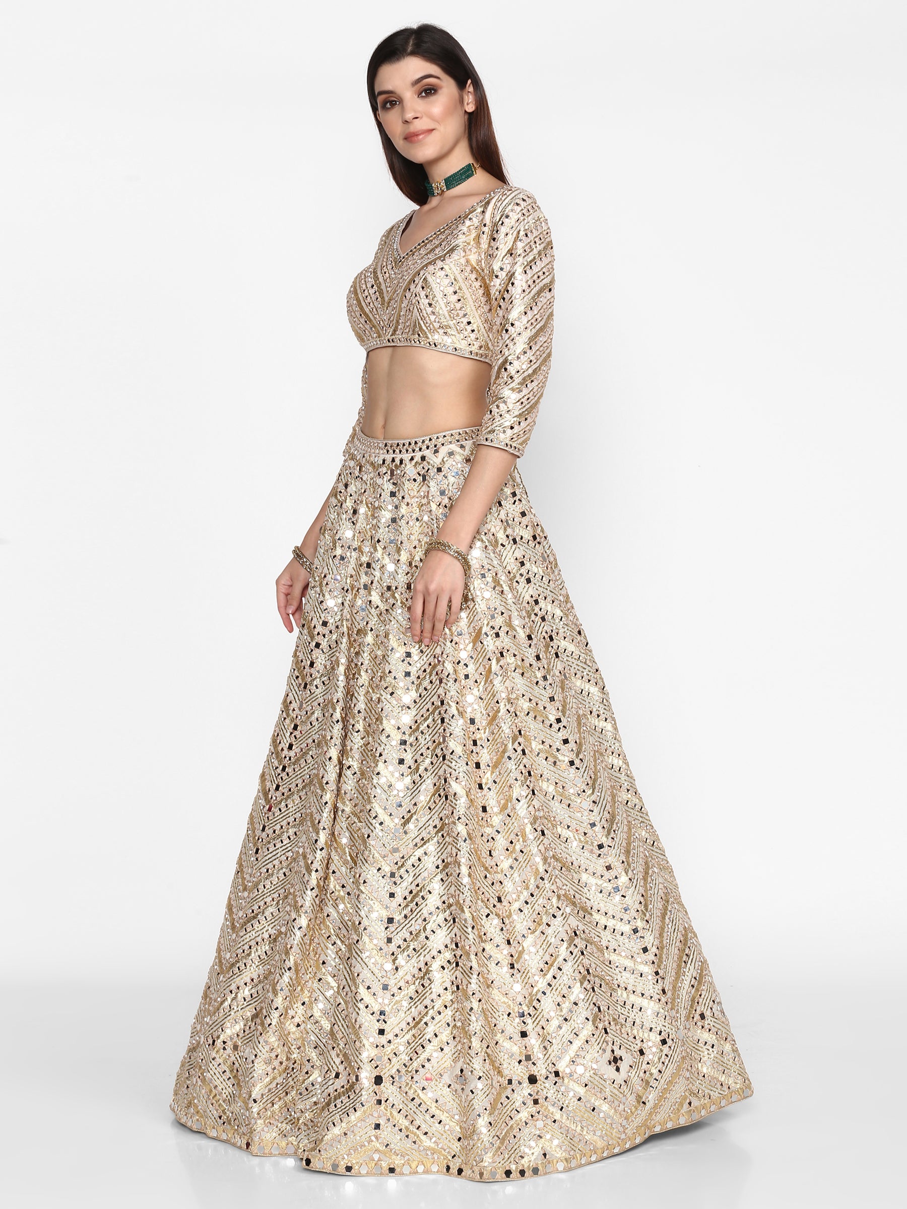 Golden Embellished Readymade Lehenga