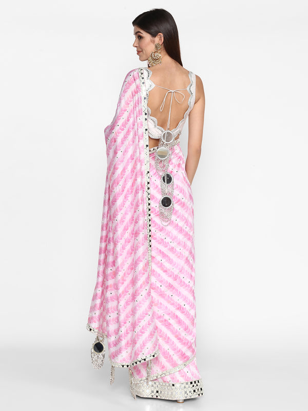 Ivory And Pink Printed Saree
