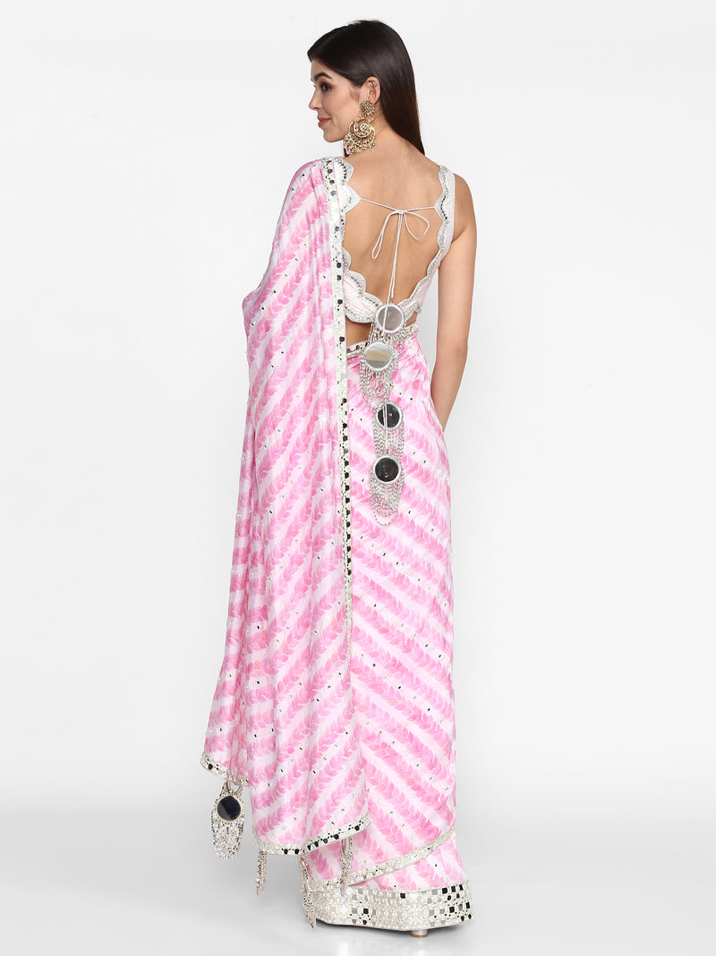 Ivory And Pink Printed Saree