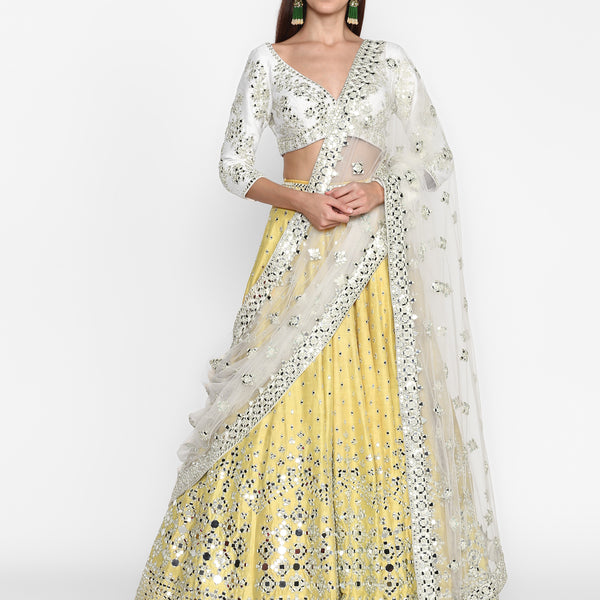 Buy PRATHAM BLUE Woman Yellow Embellished Georgette Blend Lehenga Choli  Online at Best Prices in India - JioMart.