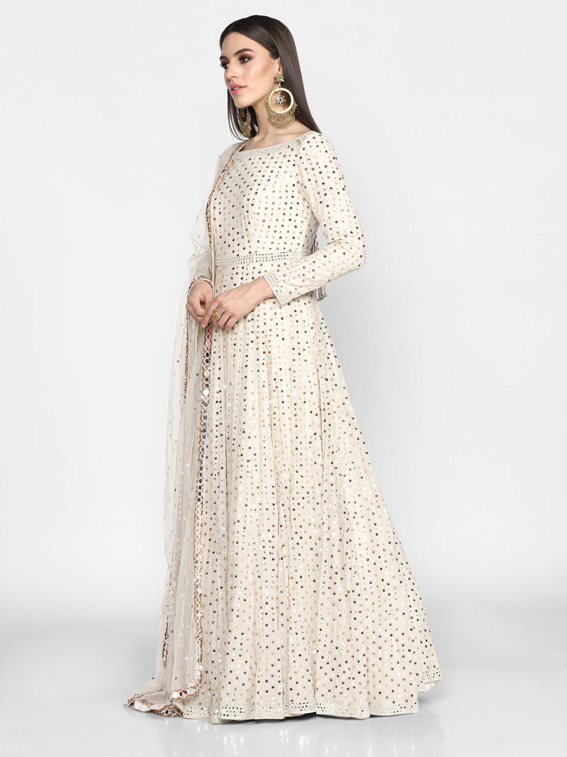 Off White Embroidered Anarkali with Dupatta