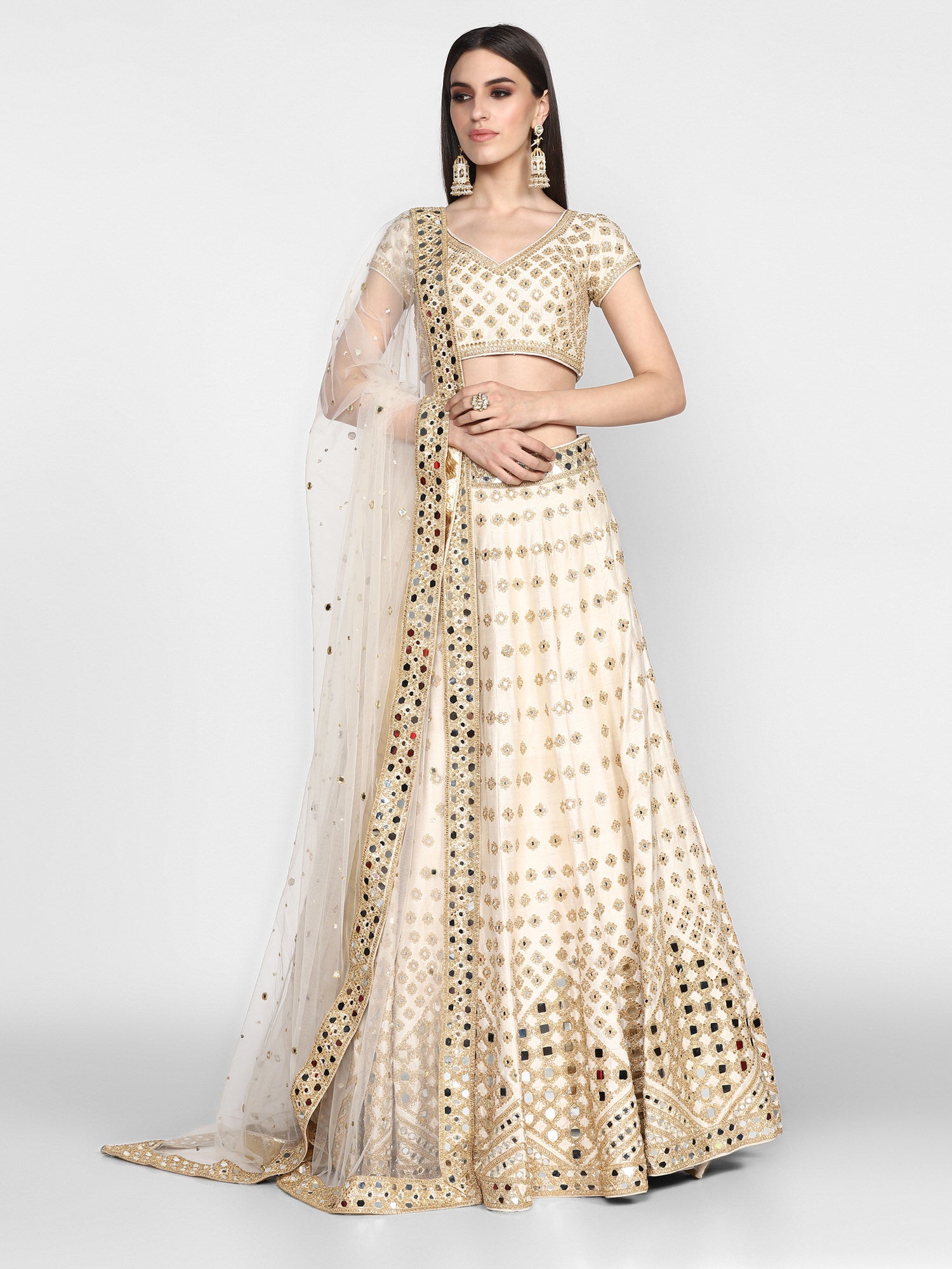 Off White Lehenga With Purple Dupatta