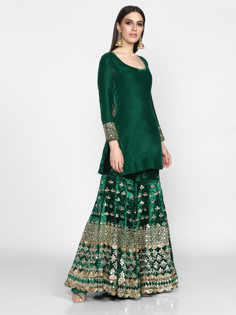 Green Heavy Embroidered Sharara Set