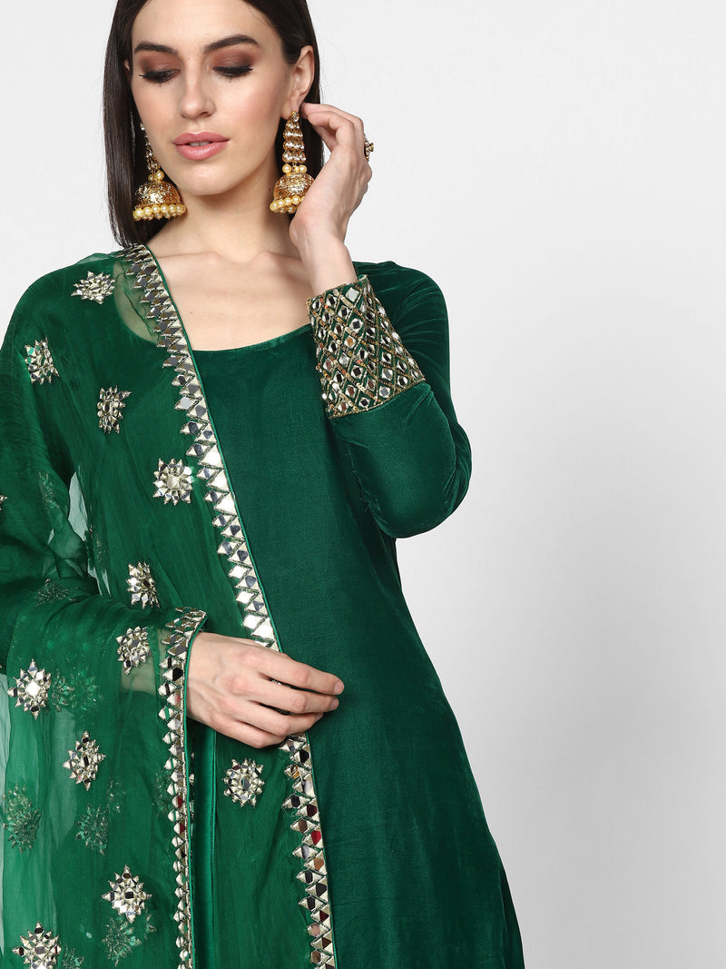 Green Heavy Embroidered Sharara Set