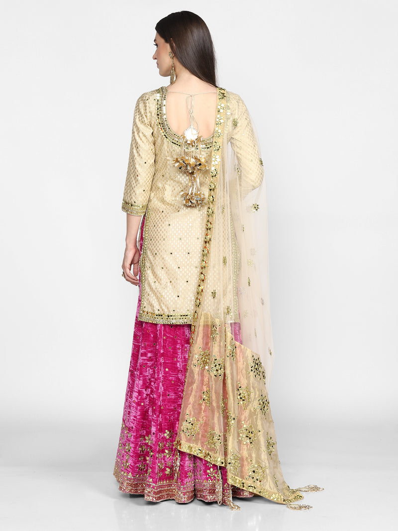 Beige and Pink Sharara Set with Dupatta