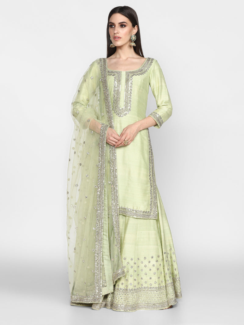 Mint Green Sharara Set with Net Dupatta abhinavmishra Mint Green Sharara Set with Net Dupatta abhinavmishra