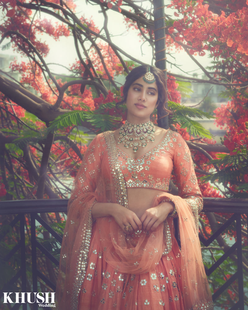 Orange embellished lehenga set AS SEEN ON Janhvi Kapoor