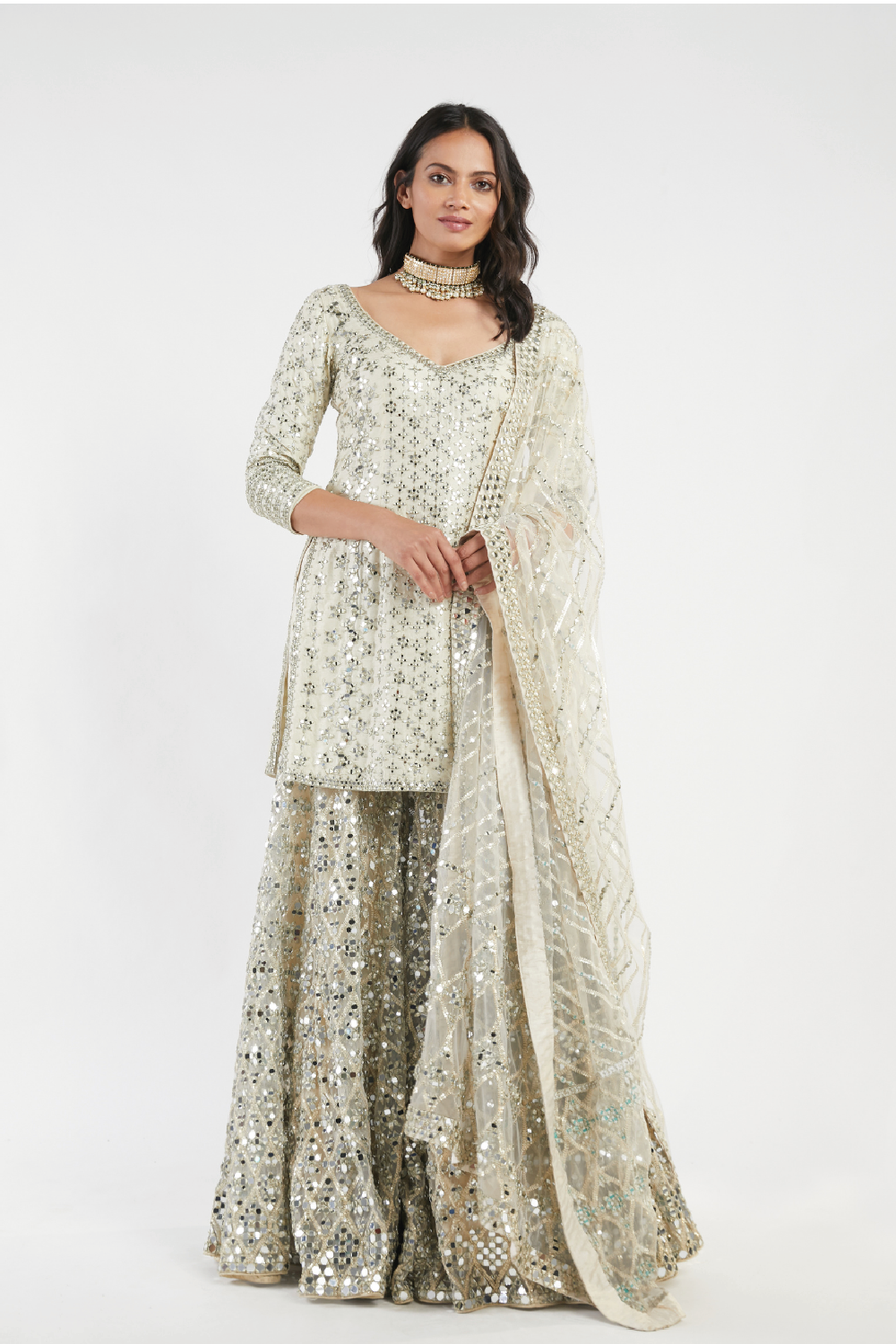 BEIGE SHARARA SET
