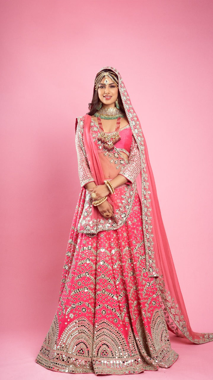 Hot pink tonal pleated lehenga set
