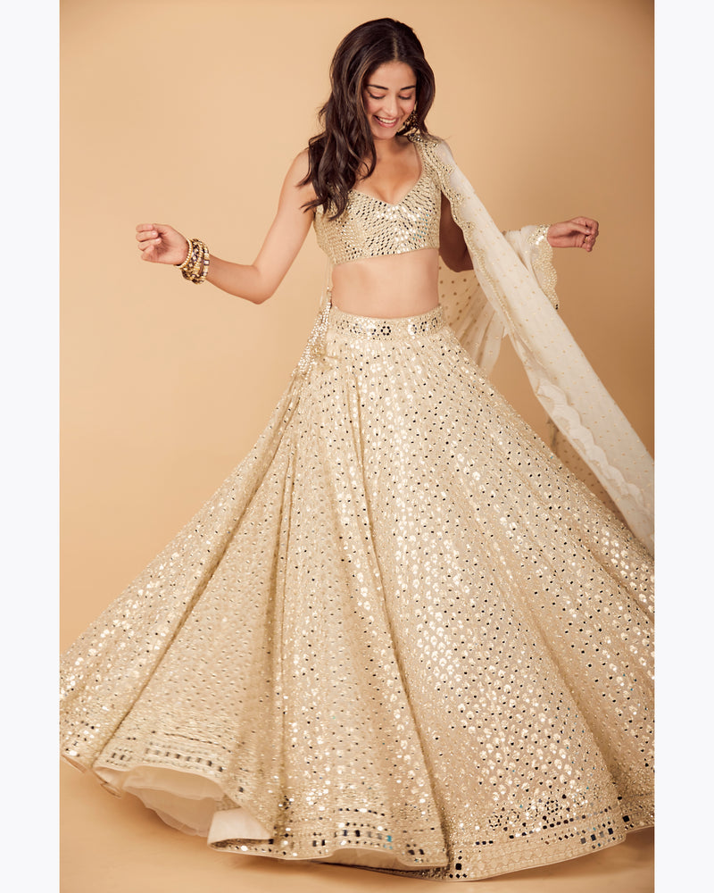 Ivory Mirror Work Lehenga Set as seen on Ananya Panday – abhinavmishra